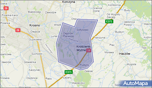 gmina Krościenko Wyżne - powiat krośnieński na mapie Targeo
