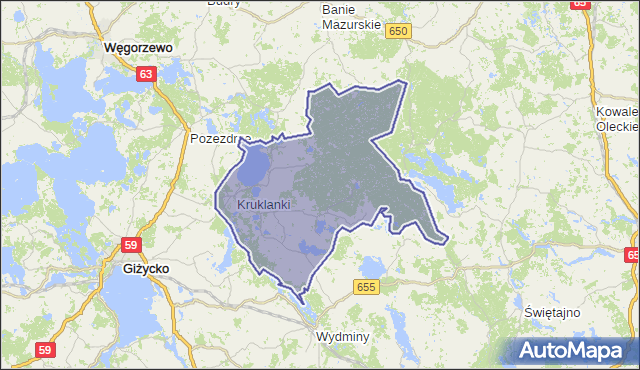 gmina Kruklanki - powiat giżycki na mapie Targeo