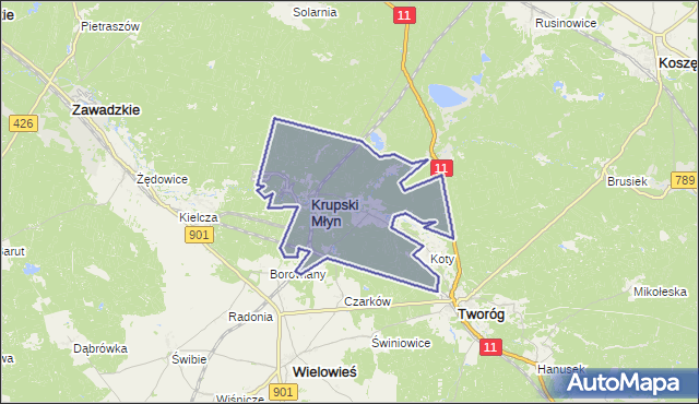 gmina Krupski Młyn - powiat tarnogórski na mapie Targeo
