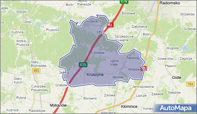 gmina Kruszyna - powiat częstochowski na mapie Targeo