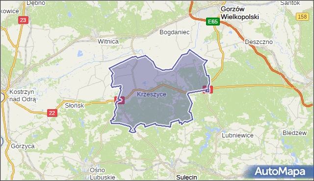 gmina Krzeszyce - powiat sulęciński na mapie Targeo