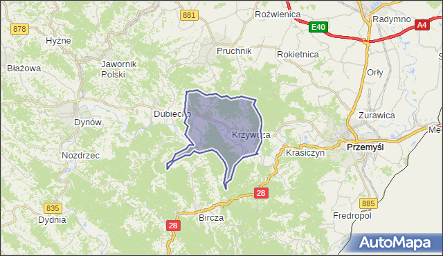 gmina Krzywcza - powiat przemyski na mapie Targeo
