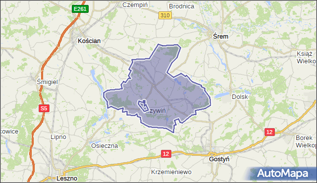 gmina Krzywiń - powiat kościański na mapie Targeo