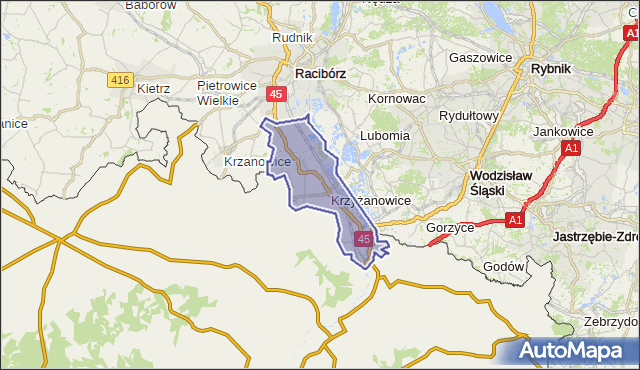 gmina Krzyżanowice - powiat raciborski na mapie Targeo