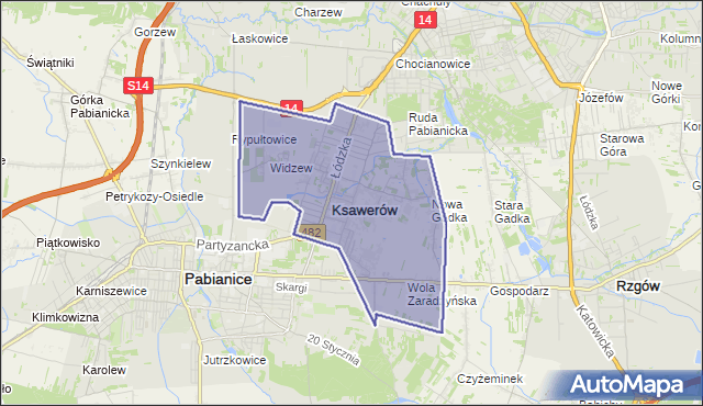 gmina Ksawerów - powiat pabianicki na mapie Targeo