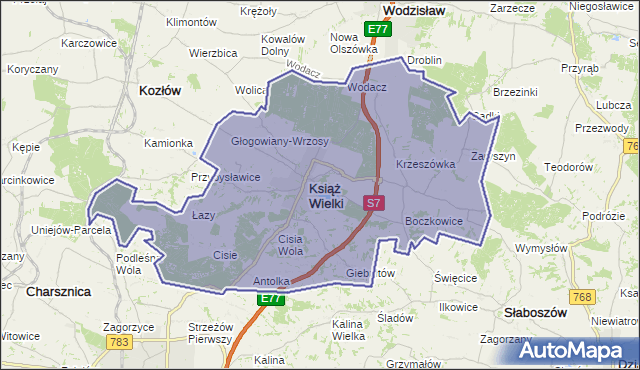 gmina Książ Wielki - powiat miechowski na mapie Targeo