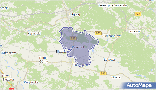 gmina Księżpol - powiat biłgorajski na mapie Targeo