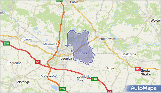 gmina Kunice - powiat legnicki na mapie Targeo