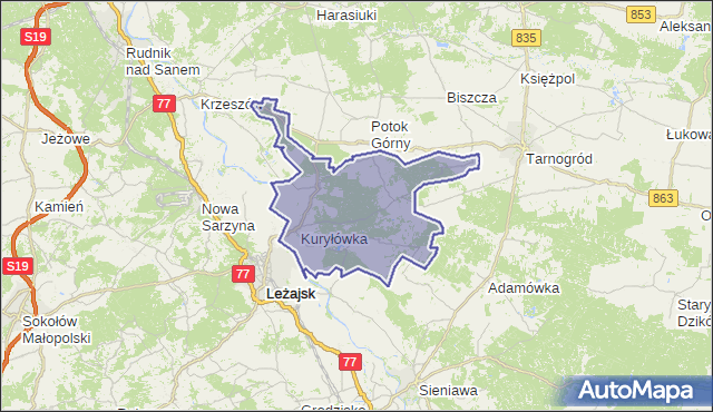 gmina Kuryłówka - powiat leżajski na mapie Targeo