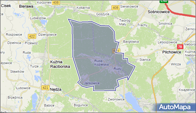 gmina Kuźnia Raciborska - powiat raciborski na mapie Targeo