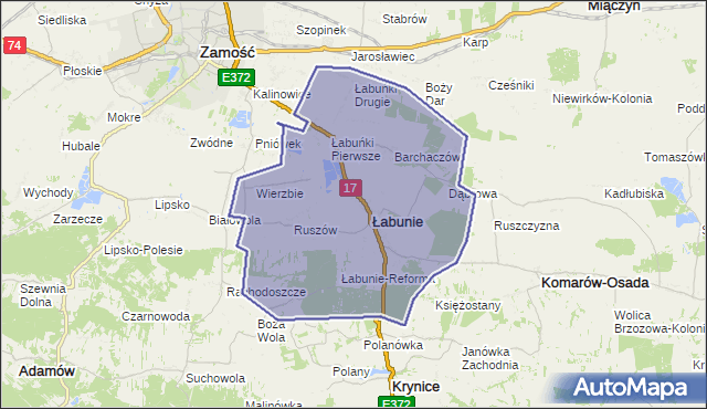 gmina Łabunie - powiat zamojski na mapie Targeo