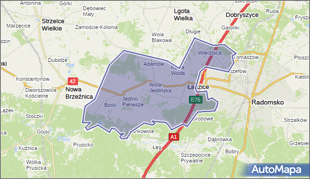 gmina Ładzice - powiat radomszczański na mapie Targeo