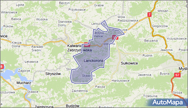 gmina Lanckorona - powiat wadowicki na mapie Targeo