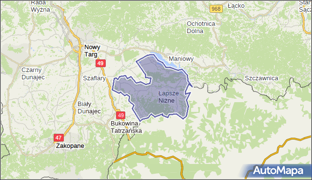 gmina Łapsze Niżne - powiat nowotarski na mapie Targeo