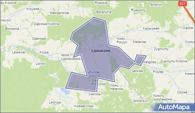 gmina Łaskarzew - powiat garwoliński na mapie Targeo