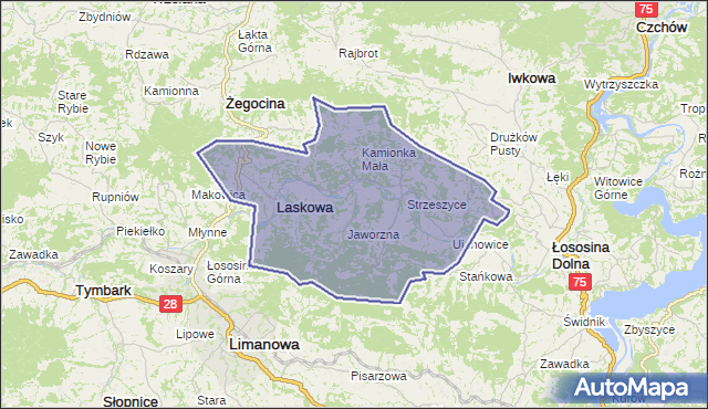 gmina Laskowa - powiat limanowski na mapie Targeo
