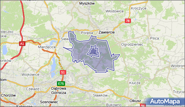 gmina Łazy - powiat zawierciański na mapie Targeo