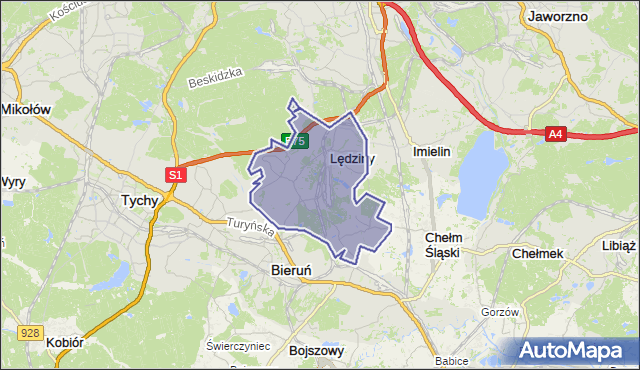 gmina Lędziny - powiat bieruńsko-lędziński na mapie Targeo