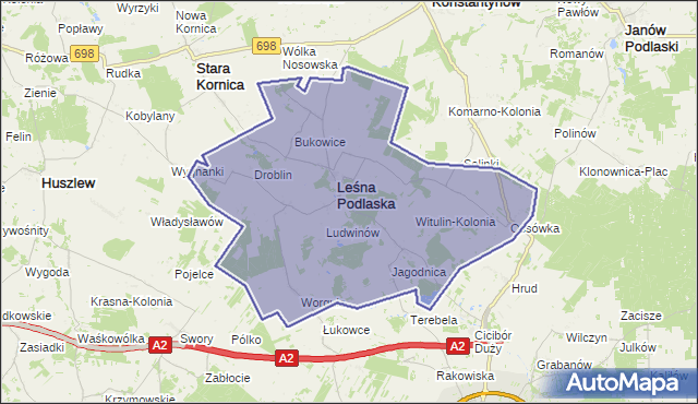 gmina Leśna Podlaska - powiat bialski na mapie Targeo