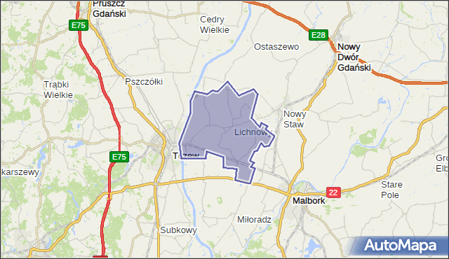 gmina Lichnowy - powiat malborski na mapie Targeo