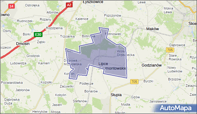 gmina Lipce Reymontowskie - powiat skierniewicki na mapie Targeo