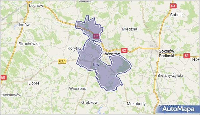 gmina Liw - powiat węgrowski na mapie Targeo