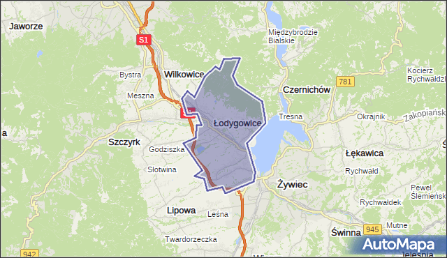 gmina Łodygowice - powiat żywiecki na mapie Targeo