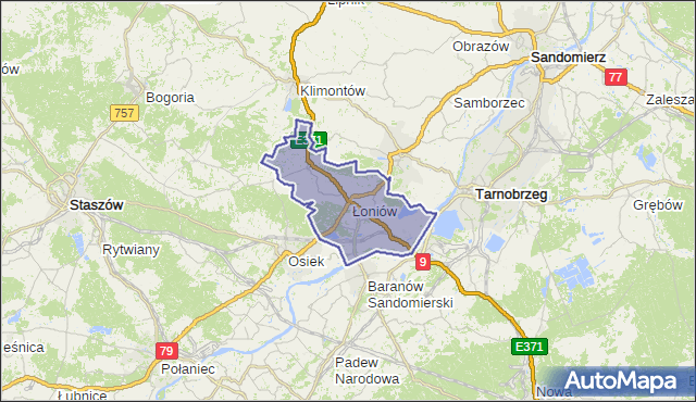 gmina Łoniów - powiat sandomierski na mapie Targeo