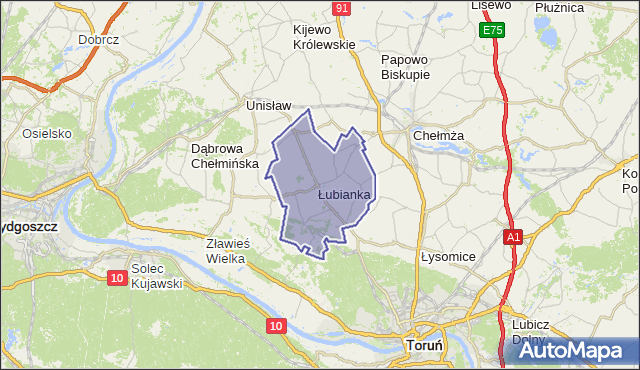 gmina Łubianka - powiat toruński na mapie Targeo