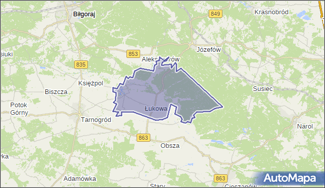 gmina Łukowa - powiat biłgorajski na mapie Targeo