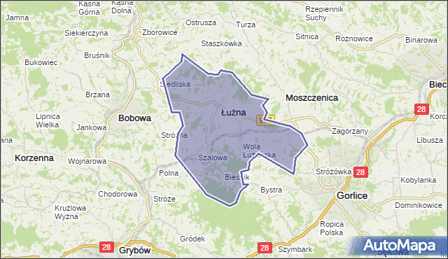 gmina Łużna - powiat gorlicki na mapie Targeo