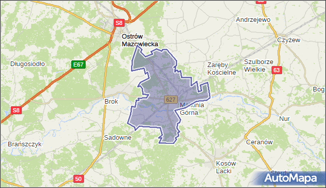 gmina Małkinia Górna - powiat ostrowski na mapie Targeo