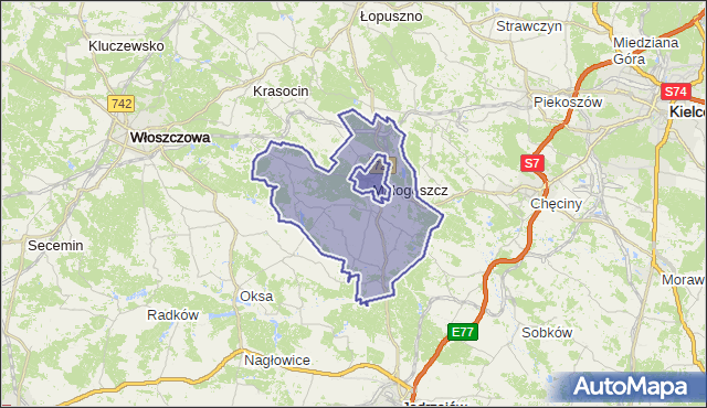 gmina Małogoszcz - powiat jędrzejowski na mapie Targeo