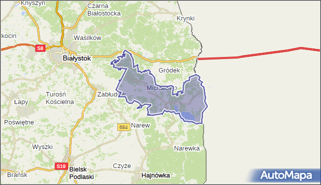 gmina Michałowo - powiat białostocki na mapie Targeo