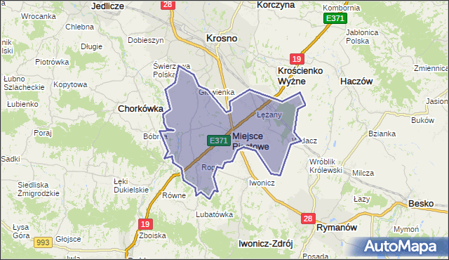 gmina Miejsce Piastowe - powiat krośnieński na mapie Targeo