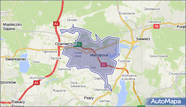 gmina Mierzęcice - powiat będziński na mapie Targeo