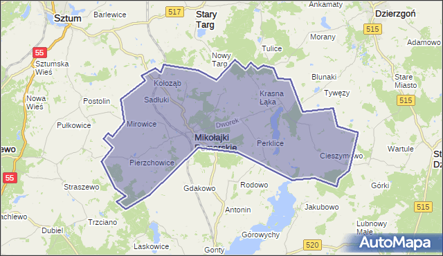 gmina Mikołajki Pomorskie - powiat sztumski na mapie Targeo
