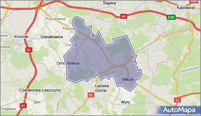 gmina Mikołów - powiat mikołowski na mapie Targeo