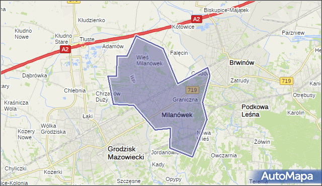gmina Milanówek - powiat grodziski na mapie Targeo