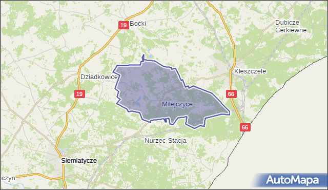 gmina Milejczyce - powiat siemiatycki na mapie Targeo