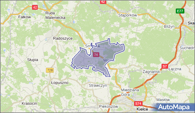 gmina Mniów - powiat kielecki na mapie Targeo