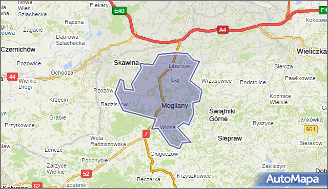 gmina Mogilany - powiat krakowski na mapie Targeo