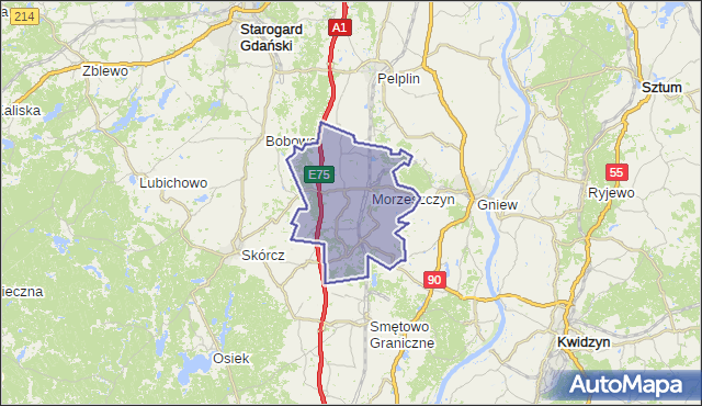 gmina Morzeszczyn - powiat tczewski na mapie Targeo