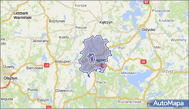 gmina Mrągowo - powiat mrągowski na mapie Targeo