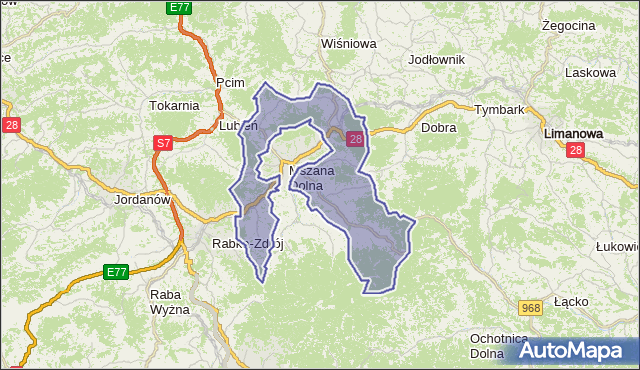 gmina Mszana Dolna - powiat limanowski na mapie Targeo