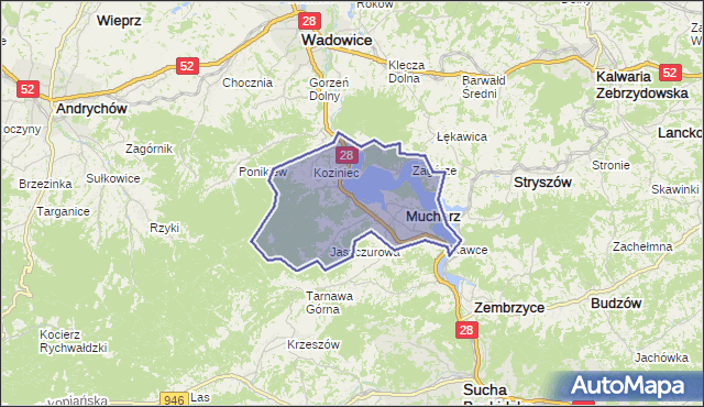 gmina Mucharz - powiat wadowicki na mapie Targeo