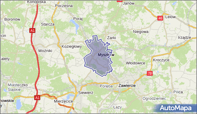 gmina Myszków - powiat myszkowski na mapie Targeo