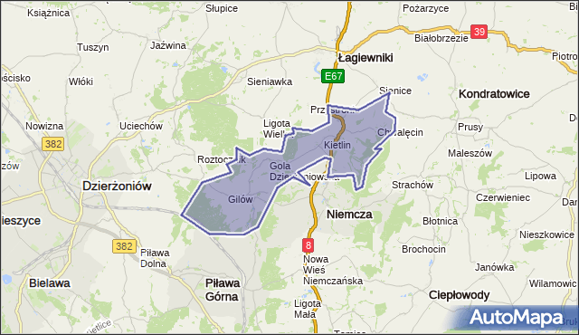 gmina Niemcza - powiat dzierżoniowski na mapie Targeo