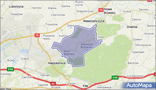 gmina Niepołomice - powiat wielicki na mapie Targeo