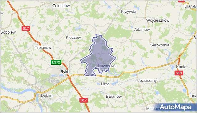 gmina Nowodwór - powiat rycki na mapie Targeo